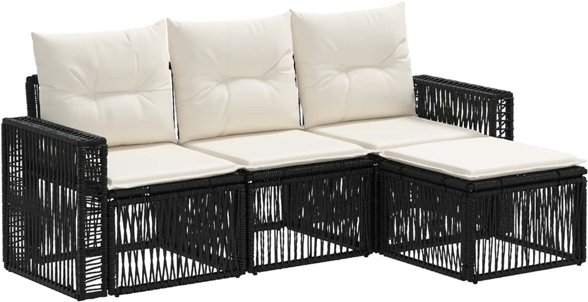vidaXL - Tuinbank - Set - 4 - pcs - Zwart - en - Crème - Wit - poly - rattan