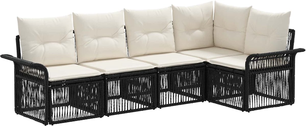 vidaXL - Tuinbank - Set - 5 - pcs - Zwart - poly - rattan