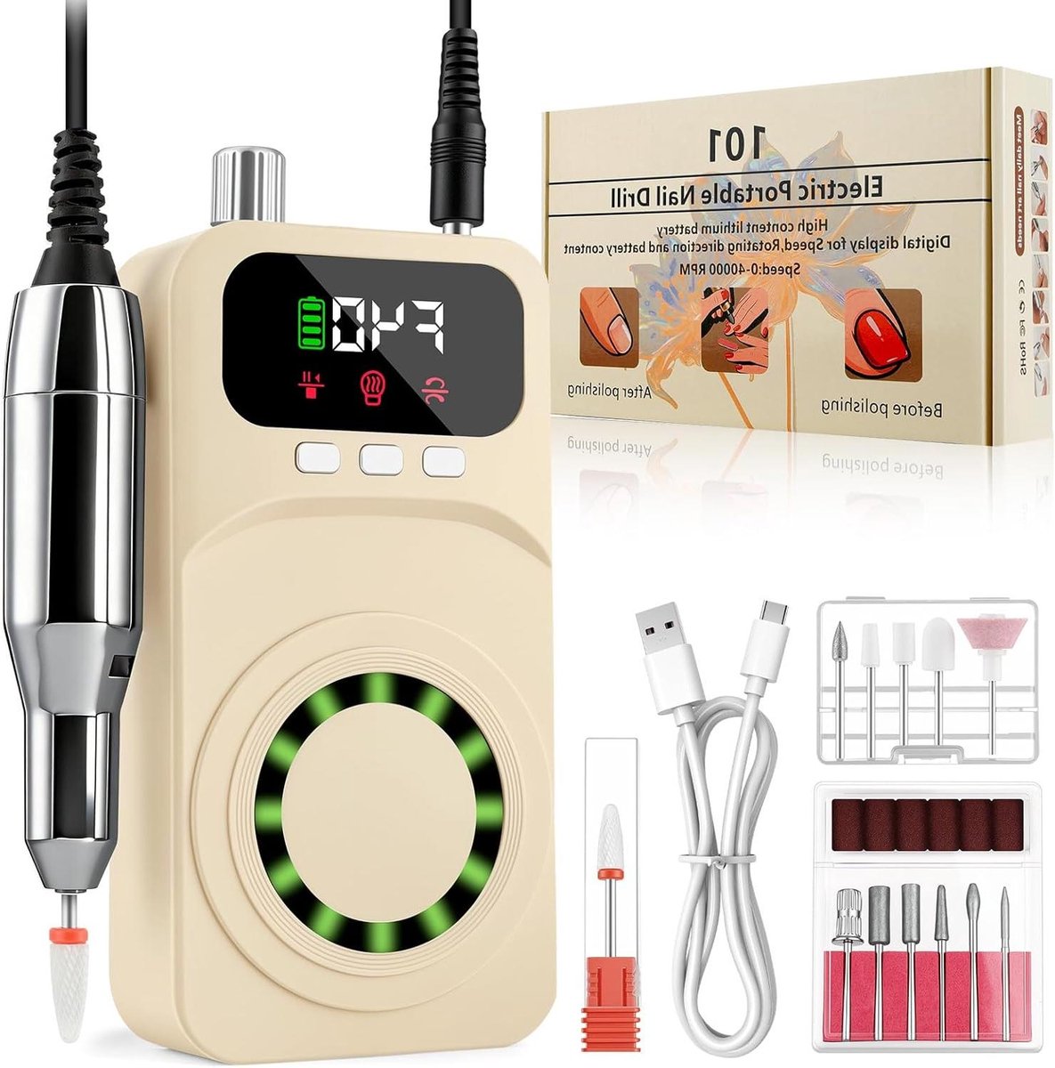 Elektrische nagelboor - Nagelvijl machine - Nagels vormen - 40000 RPM - 440 g - Zwart