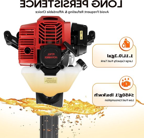 Grondboor - Tuin Graver - Bomen Plaatsen - Krachtige 2-takt motor - 52cc - Zwart — afbeelding 2