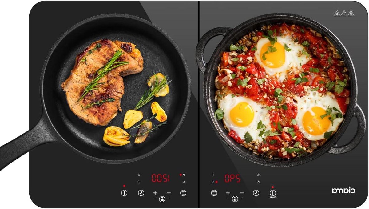 Inductiekookplaat - Dubbele kookplaat - Snel Koken - Touchsensor Bediening - 60 cm breed - Zwart
