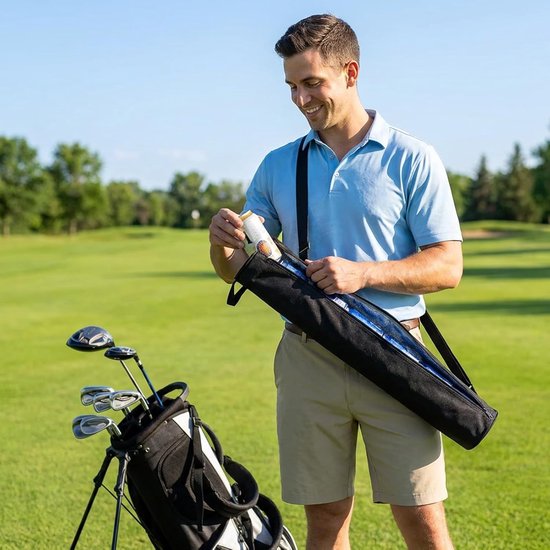 Flessenkoeler - Bierhoes voor golftas - Koelhoes - 90 × 8 cm - Slanke Bierkoeltas voor Golf - - Ruimte voor 7 Blikjes, Geïsoleerd - Draagbaar Outdoor Accessoire - Golfaccessoires - Voor bier en andere koude drankjes - Zwart — afbeelding 3