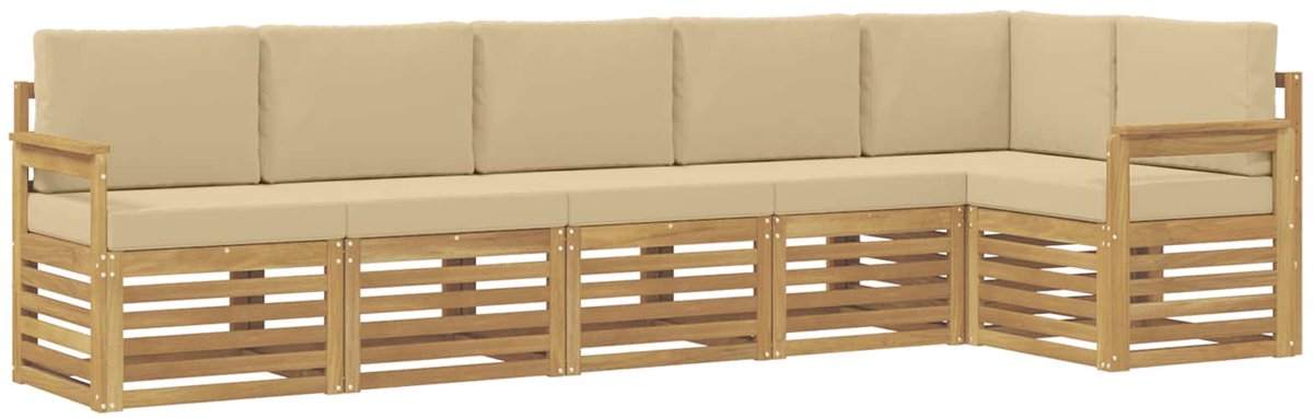 vidaXL Buiten - bank - set - 6 - st - 6-zits - Wit - en - Beige - Polyester Wit en Beige