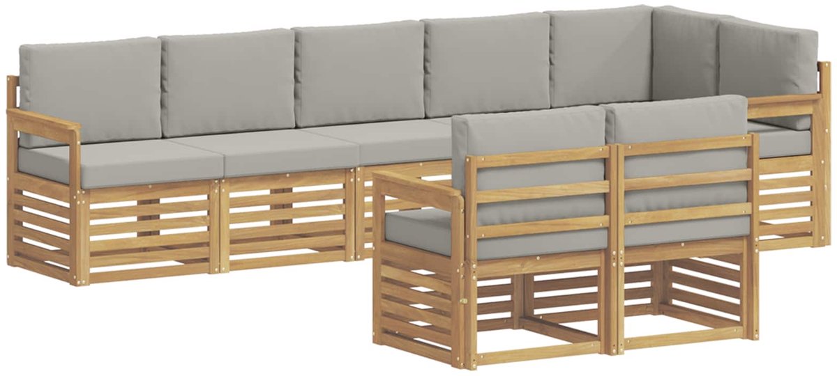 vidaXL Buiten - bank - set - 8 - st - 8-zits - Wit - en - Lichtgrijs - Polyester Wit en Lichtgrijs