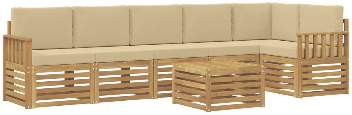 vidaXL Buiten - bank - set - 7 - st - 6-zits - Wit - en - Beige - Polyester Wit en Beige