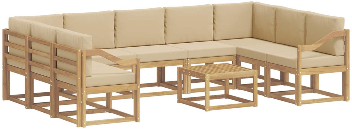 vidaXL Buiten - bank - set - 10 - st - 9-zits - Wit - en - Beige - Polyester Wit en Beige