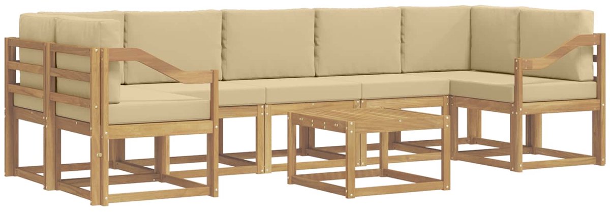 vidaXL Buiten - bank - set - 6 - st - 7-zits - Wit - en - Beige - Solid - Acacia - Wood Wit en Beige