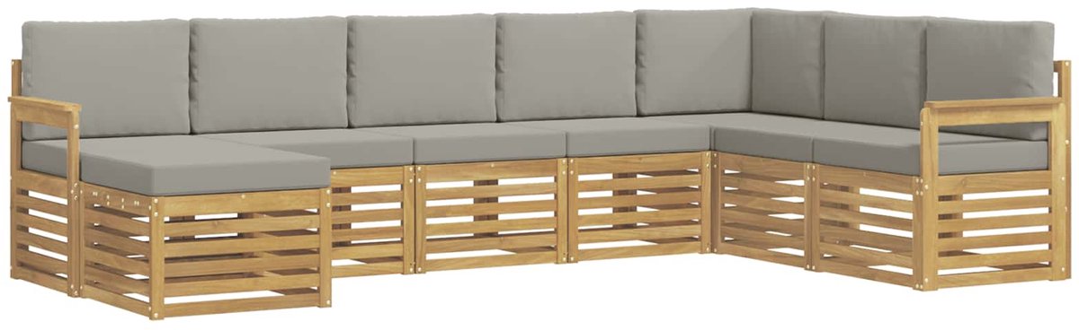 vidaXL Buiten - bank - set - 8 - st - 8-zits - Wit - en - lichtgrijs - Polyester Wit en Lichtgrijs