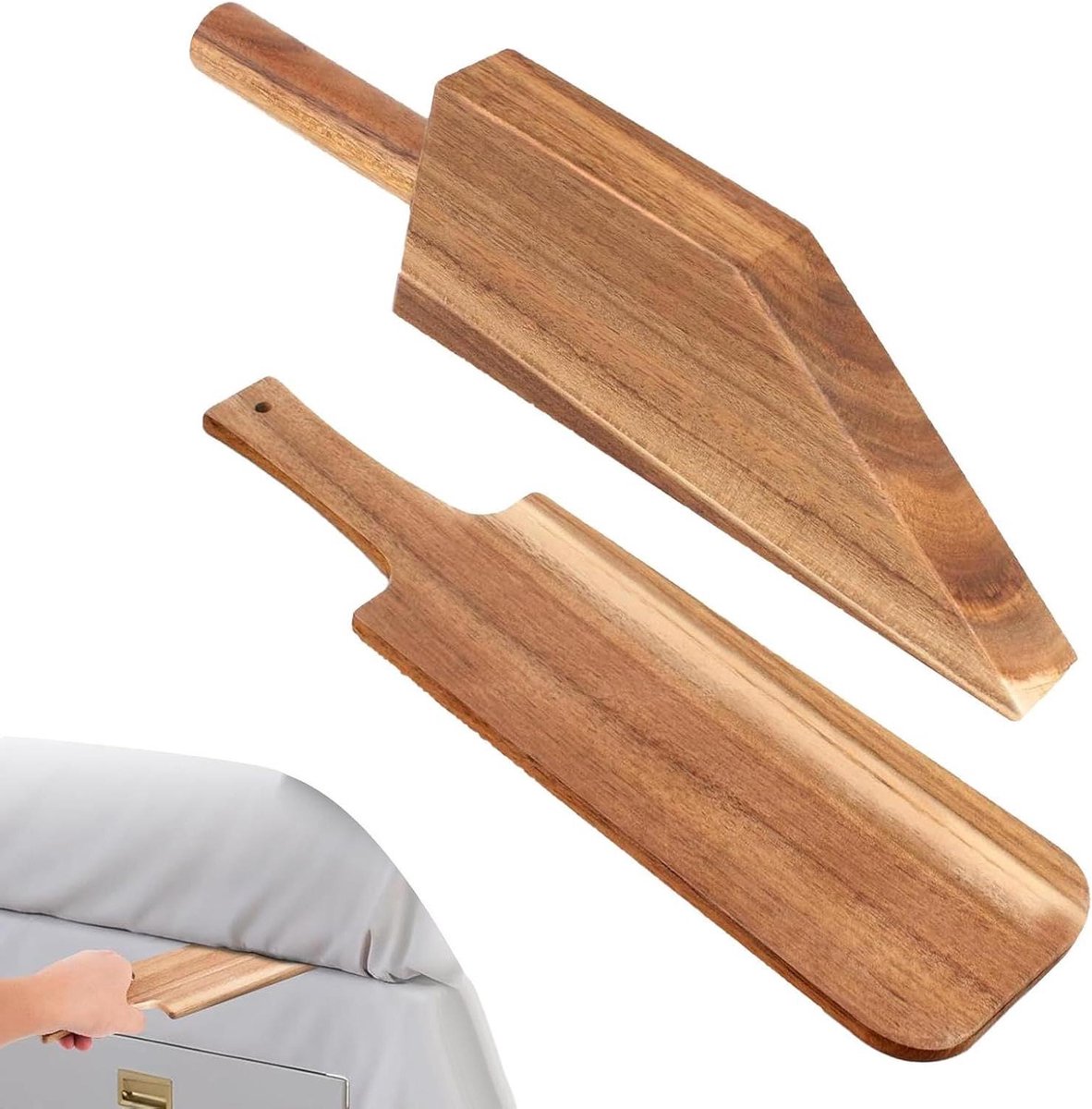 Matrasheffer Gereedschap - Bed Opmaak Hulp - Bed Linnen Wisselen - Ergonomisch Gebogen Handvat - 348 cm Lengte - Houtkleur