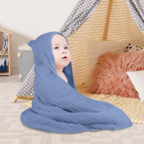 Baby Badcape - Baby Handdoek met Capuchon - Baby Verzorgen - Zacht en Sneldrogend - 89 x 89 centimeter - Donkerblauw — afbeelding 2