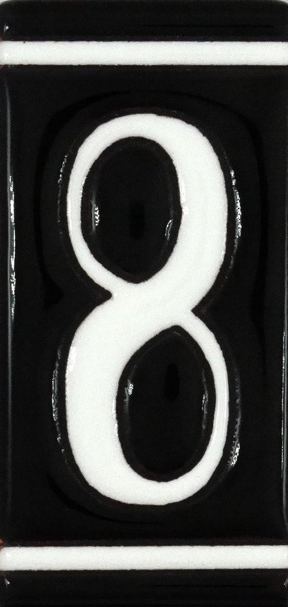 Huisnummer Keramiek - Nummer 8 - Huis Identificatie - Handbeschilderd Uniek - 5 x 11 cm - Zwart Rand