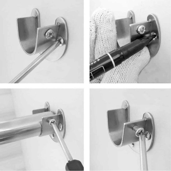U-vormige Steun voor Stangen, 304 RVS Bushing Flenzen voor Kledingkast, Badkamer en Keuken - Set van 25MM voor Draagkrachtige Bevestiging — afbeelding 4