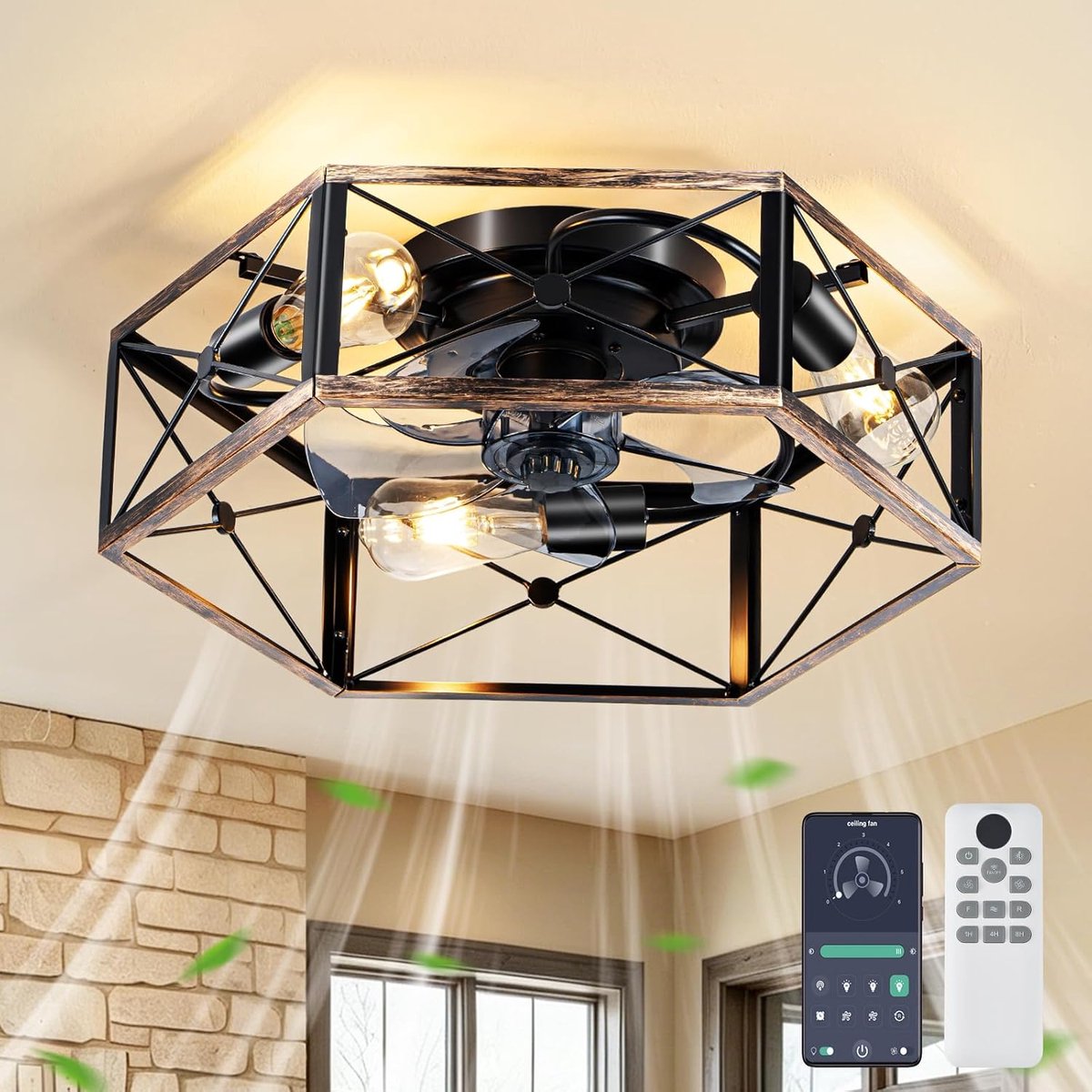 Equivera Plafonniere met Ventilator - Plafondventilator - Plafondventilator Afstandsbediening - Plafondventilator Slaapkamer - Plafond Ventilator met Verlichting - Plafondlamp - Plafonniere - Ideaal voor in uw slaapkamer!