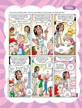 Stripverhaal met kinderen in een klaslokaal, getekend in een vrolijke stijl.