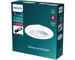 Philips Amigo Ventilator - Energiezuinige LED verlichting - Plafondlamp - Instelbare kleurtemperatuur - 48,5 cm diameter -Afstandsbediening - Wit met glinstereffect
