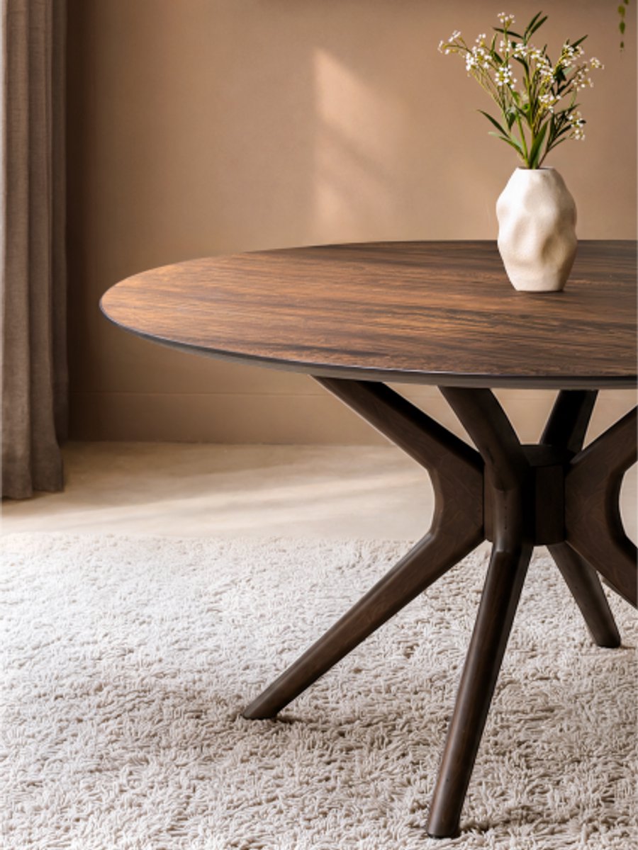 Eettafel Jax Rond Mangohout Cm Walnoot Japandi