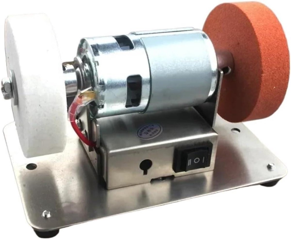Dubbele Slijpmachine - Tafelslijper Bankslijper - Slijpen en polijsten - Dubbele slijpschijven - 75 mm schijfdiameter - Zilver