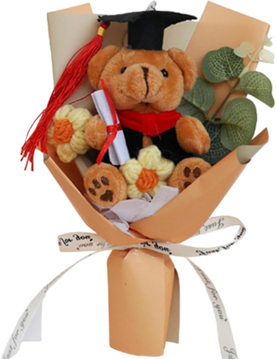 Rozenbeer Pluche Boeket - Knuffel Boeket - Diploma Uitrijking - Duurzaam Relatief - 25 x 15 x 10 cm - Rood