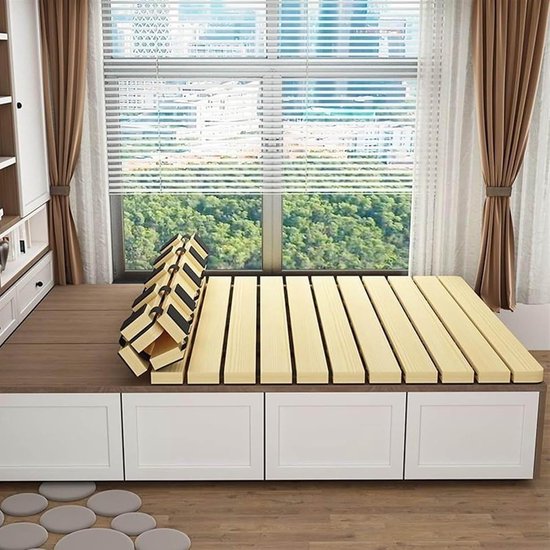 Japanse futonmatras - Oprolbaar vouwbed - Comfortabele slaap - Massief houten steun - 100 cm breed - Naturel — afbeelding 2