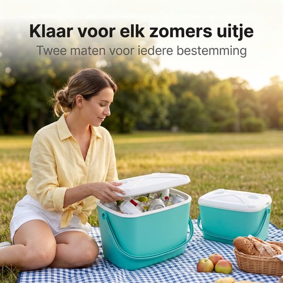 Lomera Koelbox Set van 2 - Koeltas - Kunststof Koelbox - Draagbare Koelbox met Handvat en Deksel - Voor Camping, Picknick en Strand - Mini Koelbox - Compacte Coolbox - In Elkaar Passend voor Onderweg, Auto, Tuin en Festival van Lomera — afbeelding 4