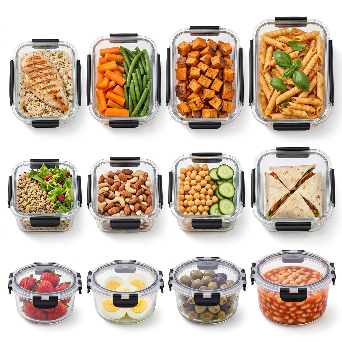 Lomera Vershoudbakjes Set van 12 - Meal Prep Bakjes - Glazen Vershoudbakjes - Diepvriesbakjes - Meal Prep Containers - Magnetronbakjes - Vershouddoos met Deksel - Luchtdicht en Lekvrij - Stapelbaar - Voor Vriezer Oven en Magnetron