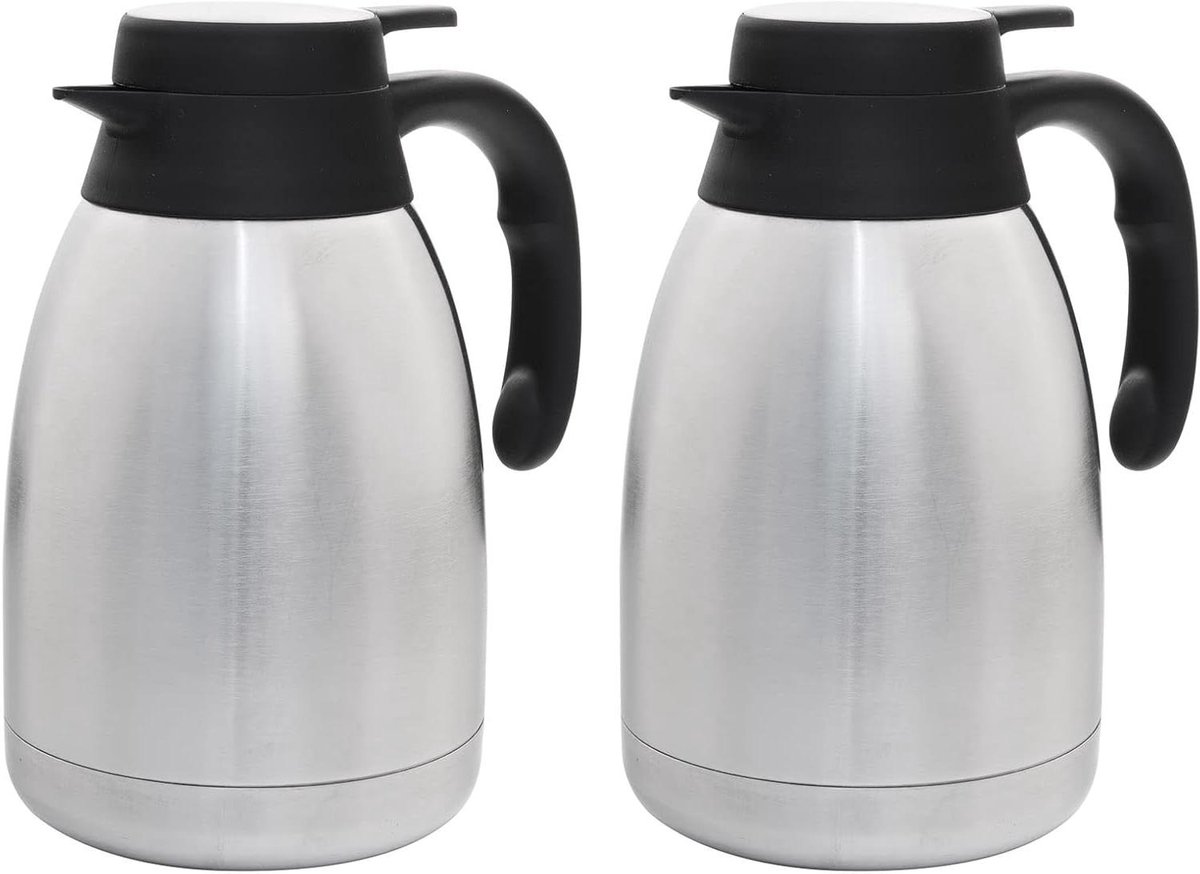 Thermoskannen Set - Koffiekan Serveer - Dranken Warm Houden - Eenhandsbediening - 2 x 15 Liter - Zilver Zwart