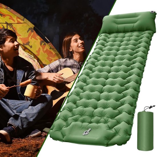 Slaapmat - Luchtbed Matras - Kamperen & Reizen - Zelfopblazend met voetpomp - 68x193x8 cm - Olijfgroen — afbeelding 3