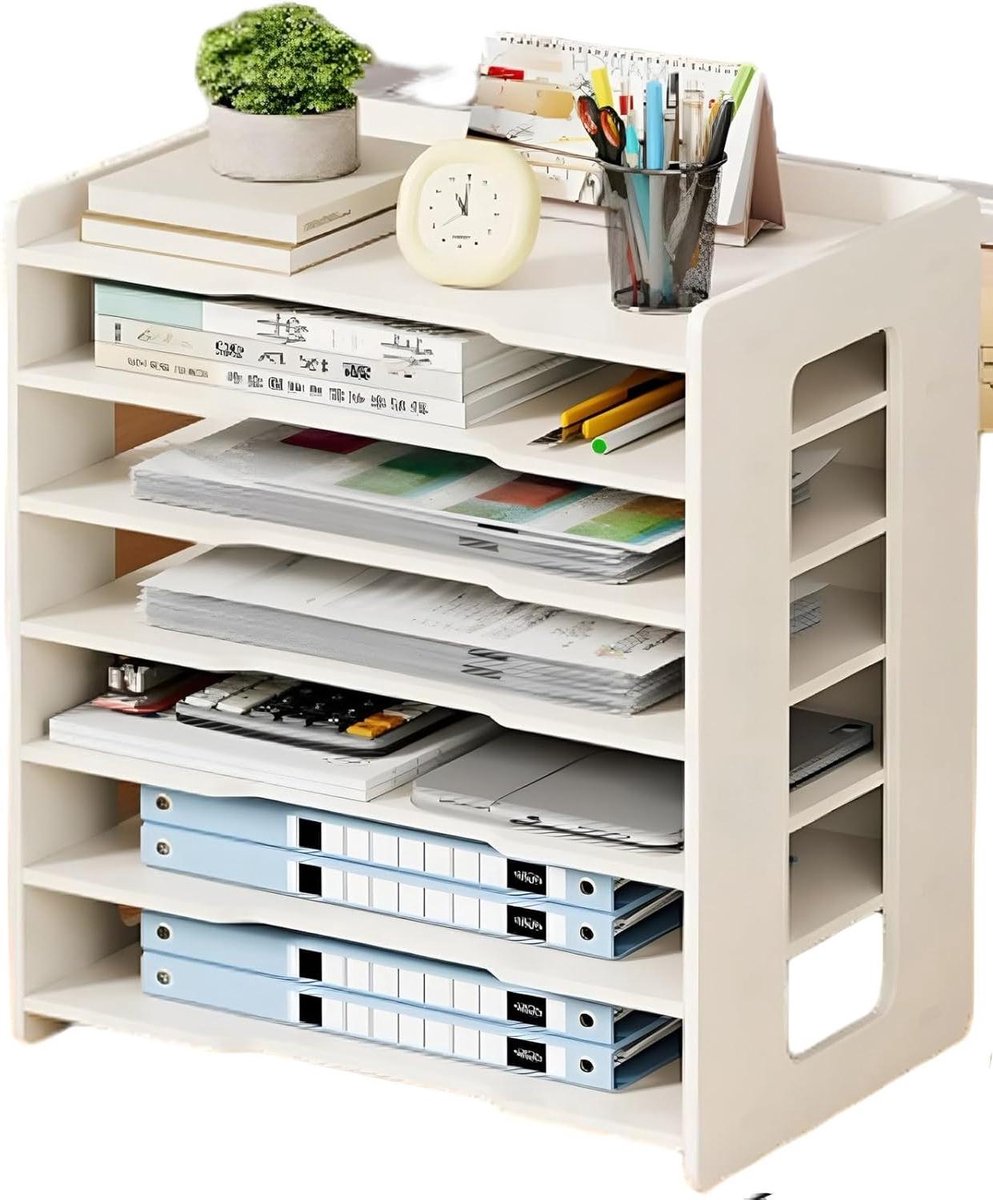 Papier Opslag Unit - Bureau Map Plank - Bureau Organisatie - 7 Vakken Ontwerp - 44.5 x 39.5 cm - Wit