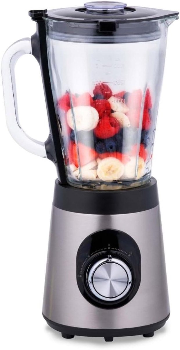 Glazen Blender Smoothie Maker Sauzen Mixen RVS Accenten 1.5 Liter Zilver