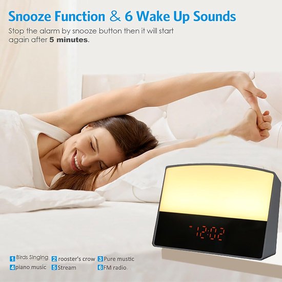 Wekker met Zonsopgang - Wake Up Light - Rustig Ontwaken - Simuleert Zonsopgang - N.v.t. - Wit — afbeelding 2