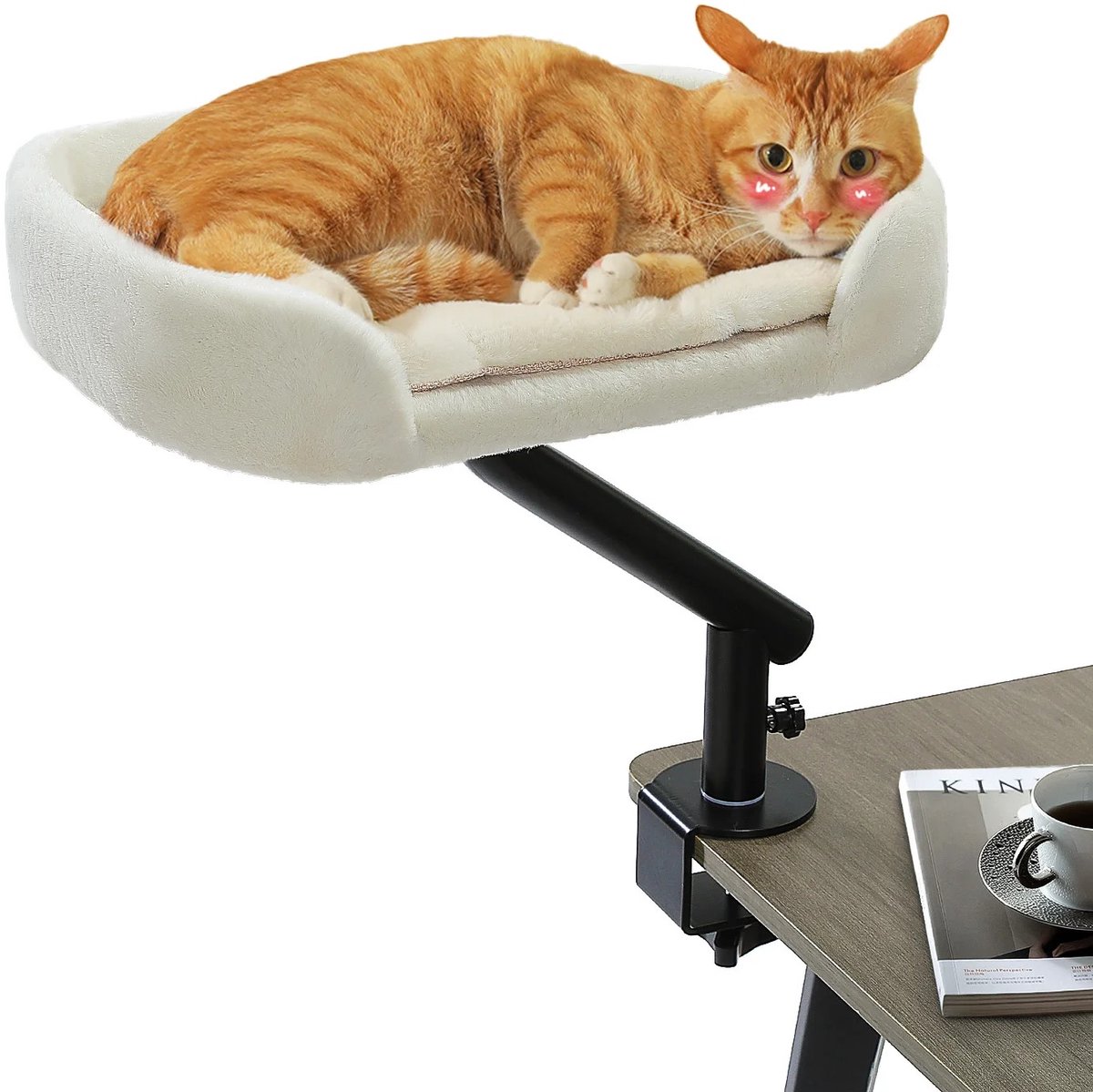 Hutjemutje - kattenbed - 360 ° draaibare kattenbedstandaard - verstelbaar - pluche - stevig & duurzaam - 41x31x8cm - beige