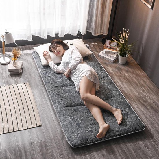 Antislip futonmatras - Japanse vloermat - Kamperen en slapen - Drielaagse structuur - 90 x 200 cm - Grijs — afbeelding 4