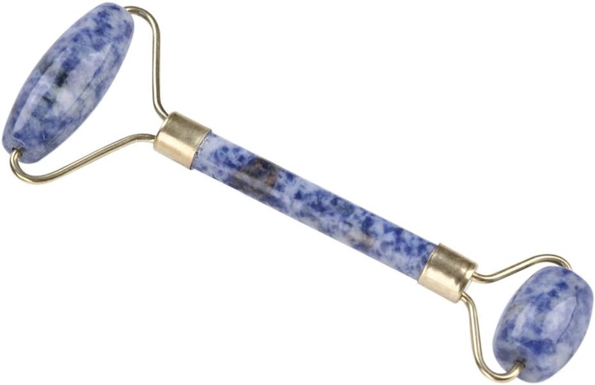 Jade Roller Gezichtsmassager Natuurlijke Dubbele Hoofd Anti-Aging Gezichtsroller - Blauw