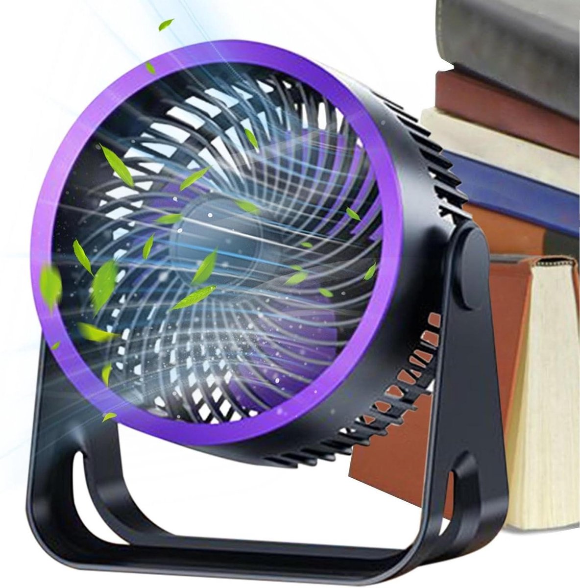 Kleine ventilator - Persoonlijke koeler - Zomerse verkoeling - 360 graden kantelbaar - 195 cm - Inkt Paars Zwart