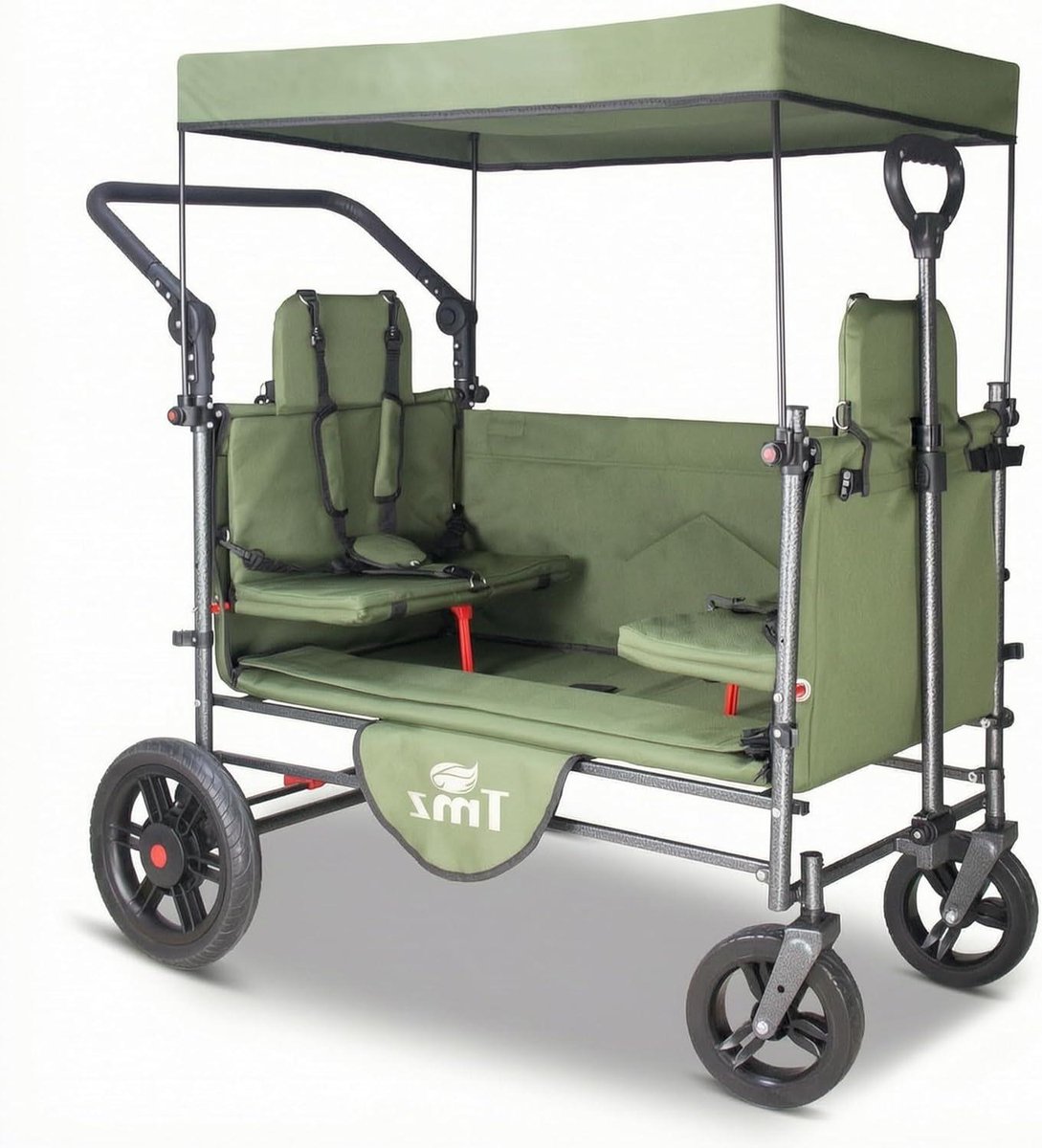 Opvouwbare bolderkar - Transportwagen met stoelen - Outdoor recreatie - Zijdelingse openingsfunctie - 145 liter inhoud - Groen