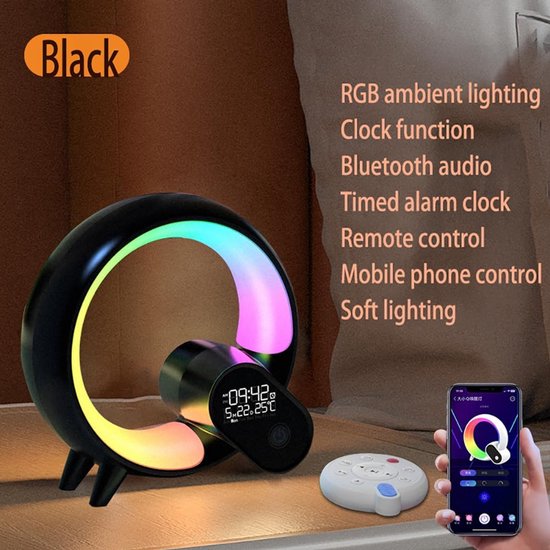 Sfeer Lamp - Wekker Licht - Ontspanning Creëren - App en Afstandsbediening - 30cm Hoog - Zwart — afbeelding 3
