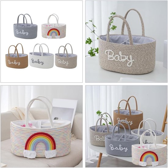 Baby Luiermand voor op de Commode - Opbergmand met 3 Vakken & Handgrepen - Regenboog Design - Organizer voor Luiers, Doekjes en Accessoires - Luiertas Commodemandje - Baby Organizer - Commode Organizer — afbeelding 5