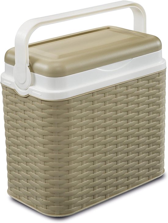 Koelbox Rattan Design - Isolatiebox Lunchbox - Picknick en Camping - Inclusief IJsblok - 10 Liter - Beige van Koelbox. — afbeelding 3