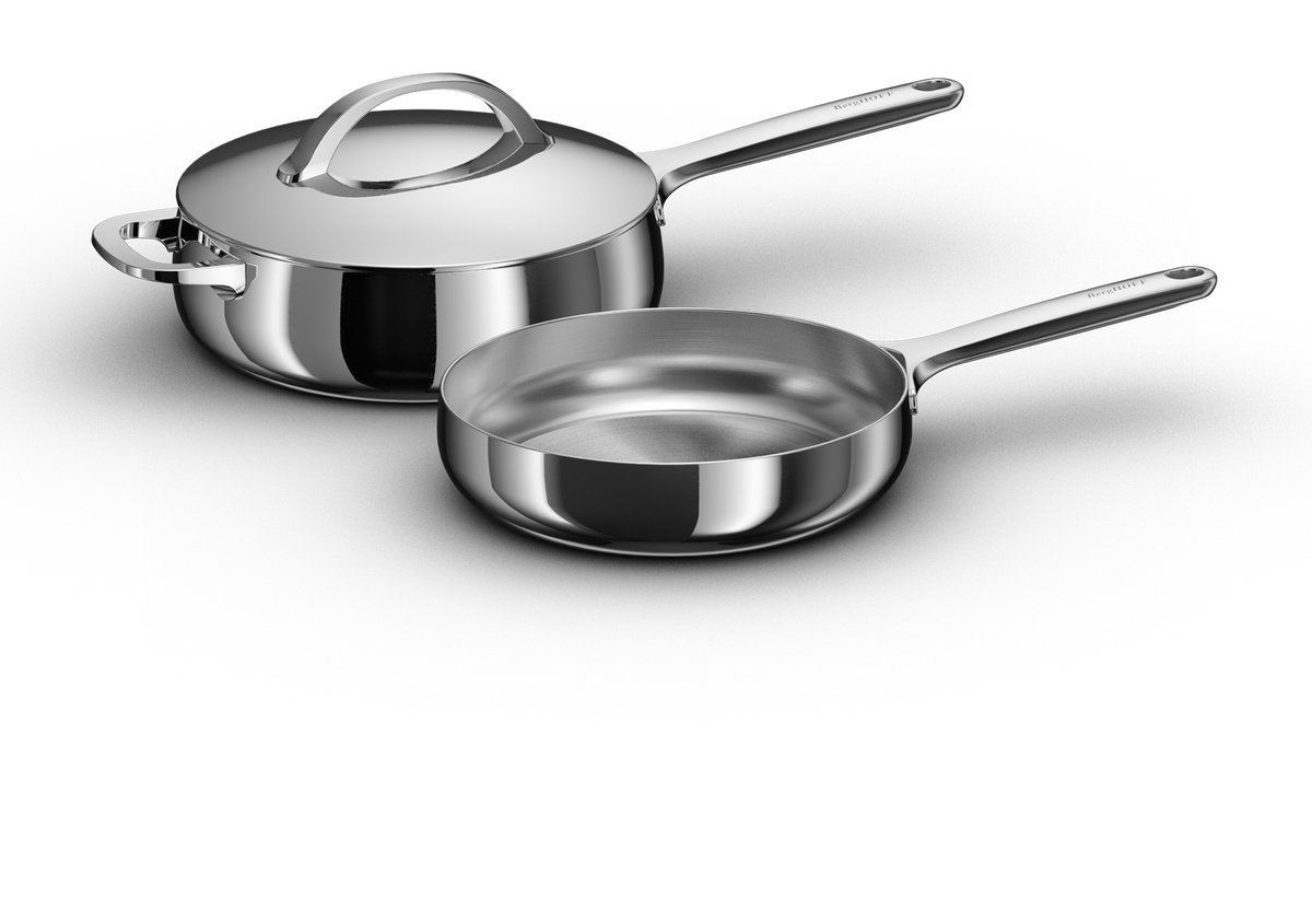 BergHOFF Home Belly Pannenset Ø 24 cm – Duurzame Hapjespan met Deksel & RVS Braadpan – PFAS-Vrije Bakpan – Geschikt voor Inductie & Oven tot 250 °C – Stellar Steel