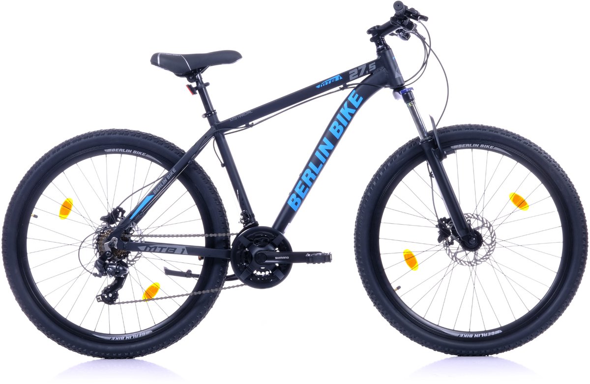 Berlin Bike MTB - Mountainbike 27,5 inch - 21 versnellingen Shimano - Framemaat: 51 cm - Zwart/Blauw