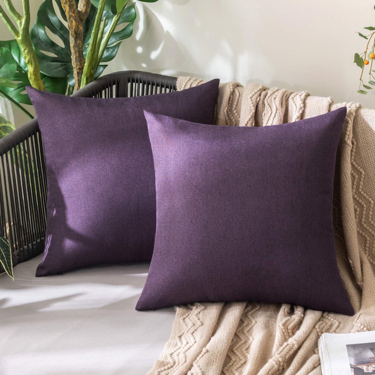 Solidchoice - Dailygoody - Kussenhoezen - Waterdicht - 2 stuks - Aubergine - Polyester - Geschikt voor binnen en buiten - 45 x 45 cm