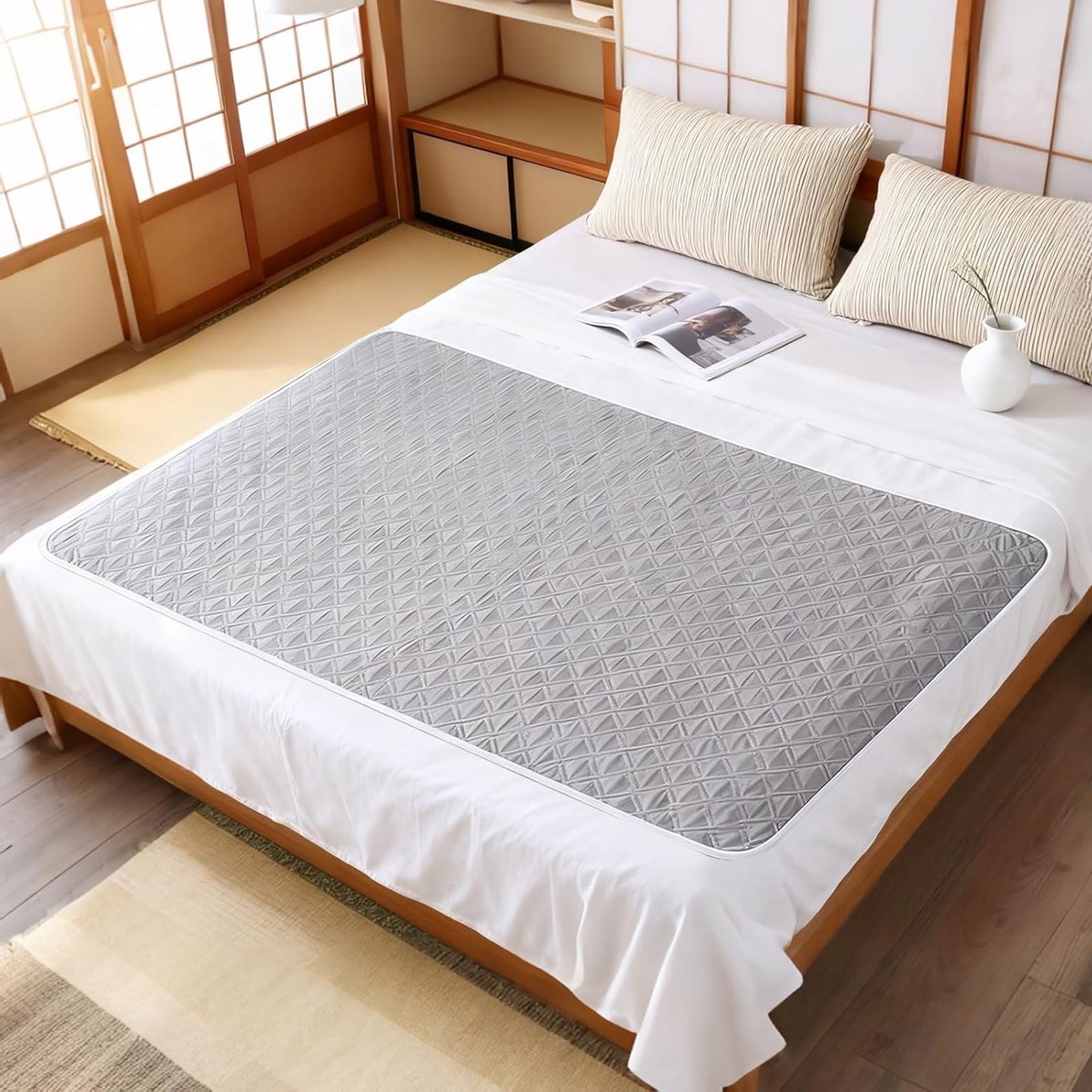 Herbruikbaar waterdicht bedonderlegger 80 x 120 cm, absorbeert vocht, wasbaar, ideaal voor incontinentie, comfortabel en praktisch voor ouderen en zorggebruikers, grijs