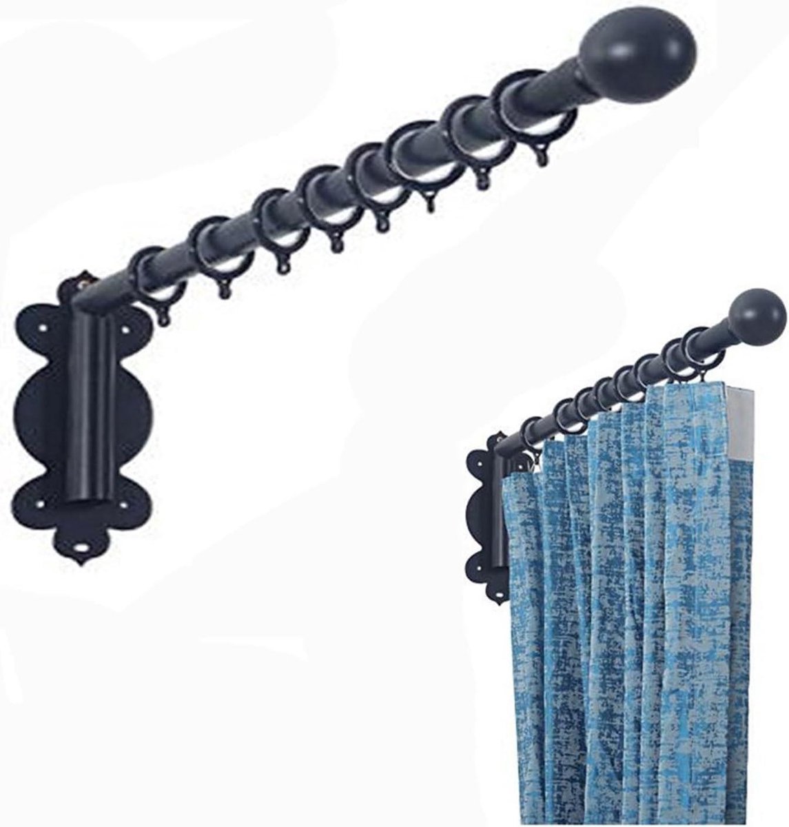 Gordijnroede - Portiere staaf - Zijlicht blokkeren - 180 graden draaibaar - 70 cm - Zwart