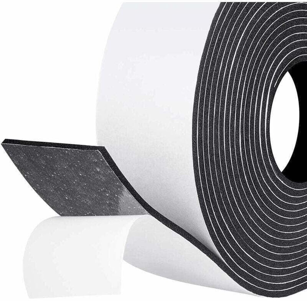 Geluidsisolerende strips geschikt voor ramen, deuren, garages en doucheruimtes; 50 mm x 3 mm x 5 m; schokbestendig, koudebestendig, rubberfoam; zwart.