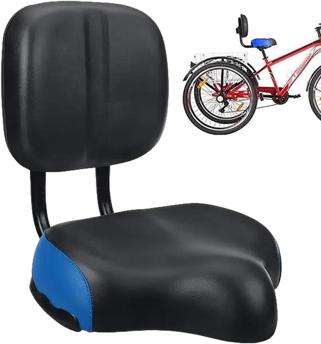 Fietszadel met Rugsteun - Fietskussen Zadel - Comfortabel Fietsen - Extra Breed Gevoerd - 395 x 315 cm - Blauw