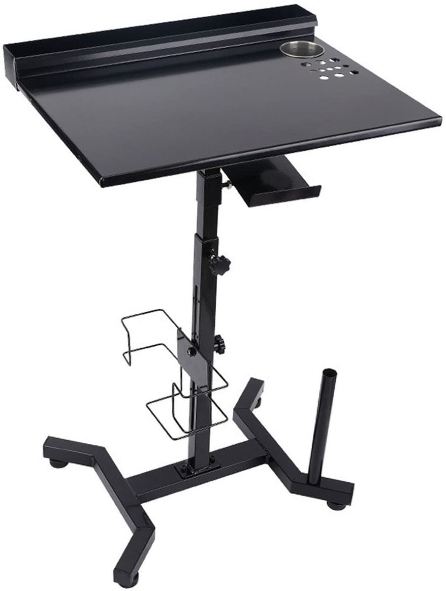 OmGoods - Dailygoody - Tattoo Werktafel - Hoogte Aanpasbaar - Antislip Stalen Structuur - Zwart - Werkstation Tafel - Geschikt voor Tattoo Shops - Zwart