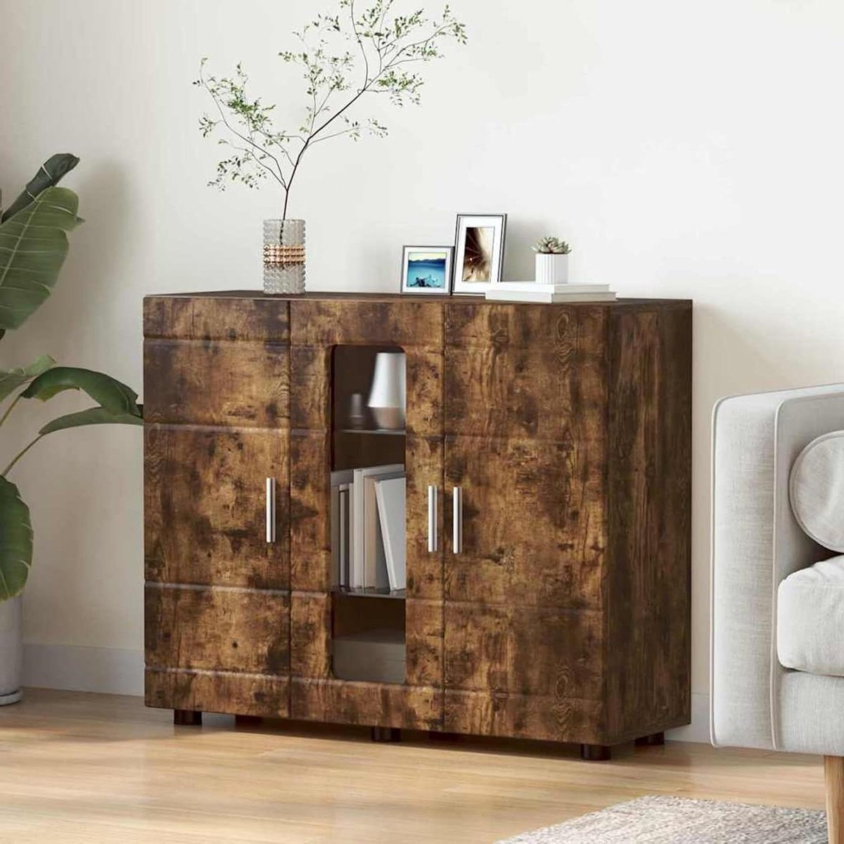Opbergkast met Deuren - Dressoir Hout - Woonkamer Organiseren - 9 Interne Vakken - 88.5 x