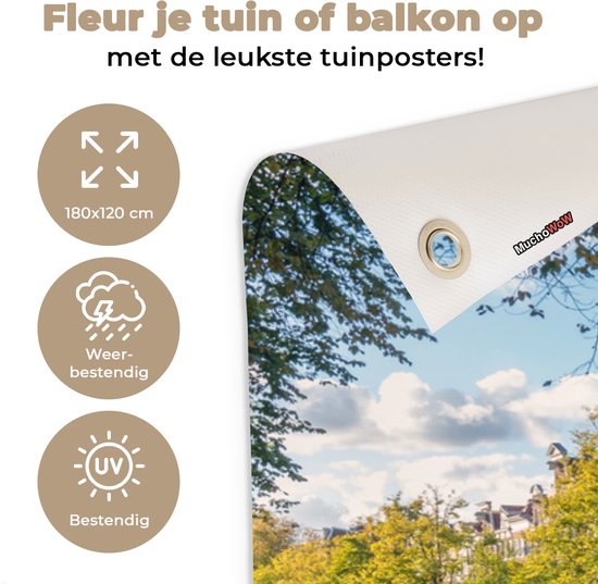 Tuinposter 180x120 cm - Tuindecoratie De Prinsengracht in het centrum van Amsterdam - Poster voor in de tuin - Buiten decoratie - Schutting tuinschilderij - Tuindoek muurdecoratie - Wanddecoratie balkondoek