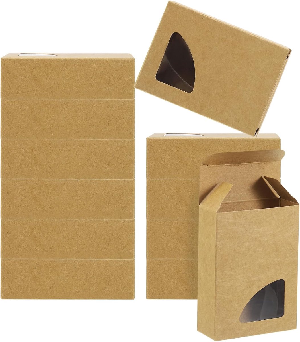 VVGoods - Papieren doosjes met venster voor zelfgemaakte zeep - Set van 40 stuks - Driehoekige presentatieverpakking voor verjaardag en Kerstmis - Doe-het-zelf ambacht - Bruin