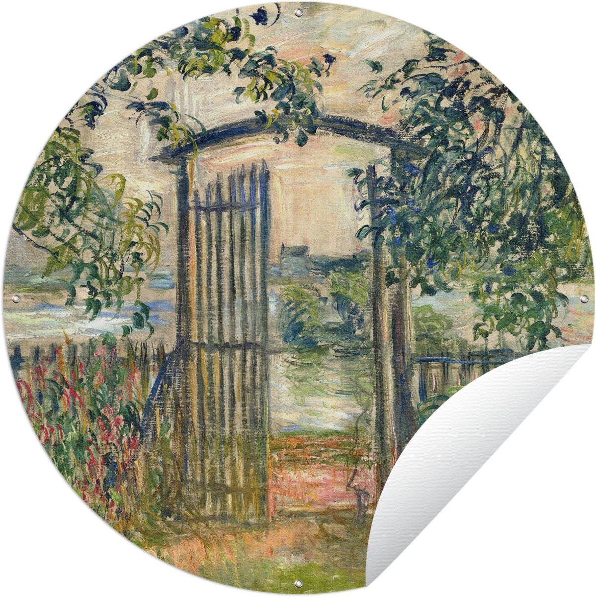 Tuincirkel De tuinpoort in Vétheuil - Claude Monet - 120x120 cm - Ronde Tuinposter - Buite